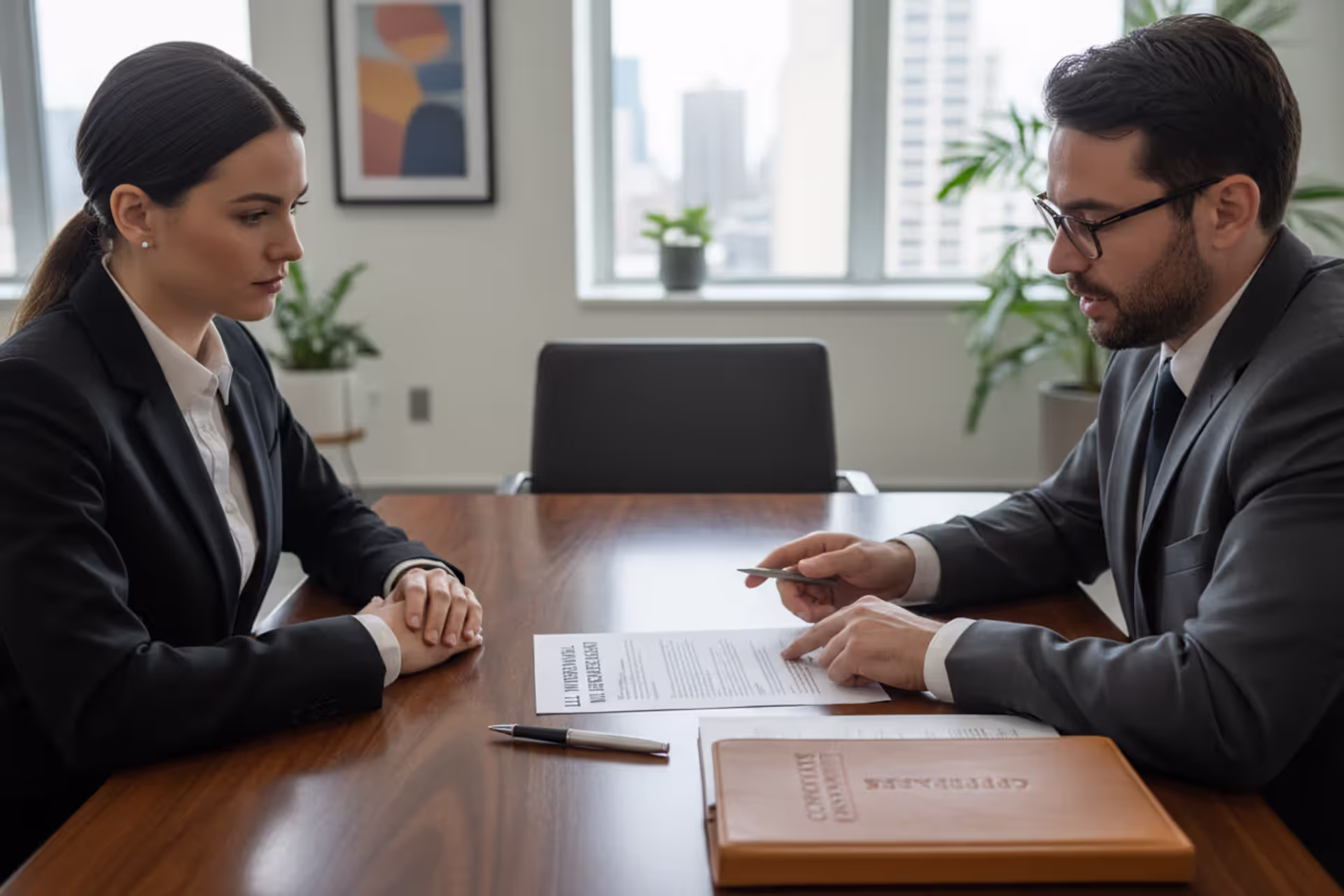 LLC member withdrawal agreement signing in a business office
