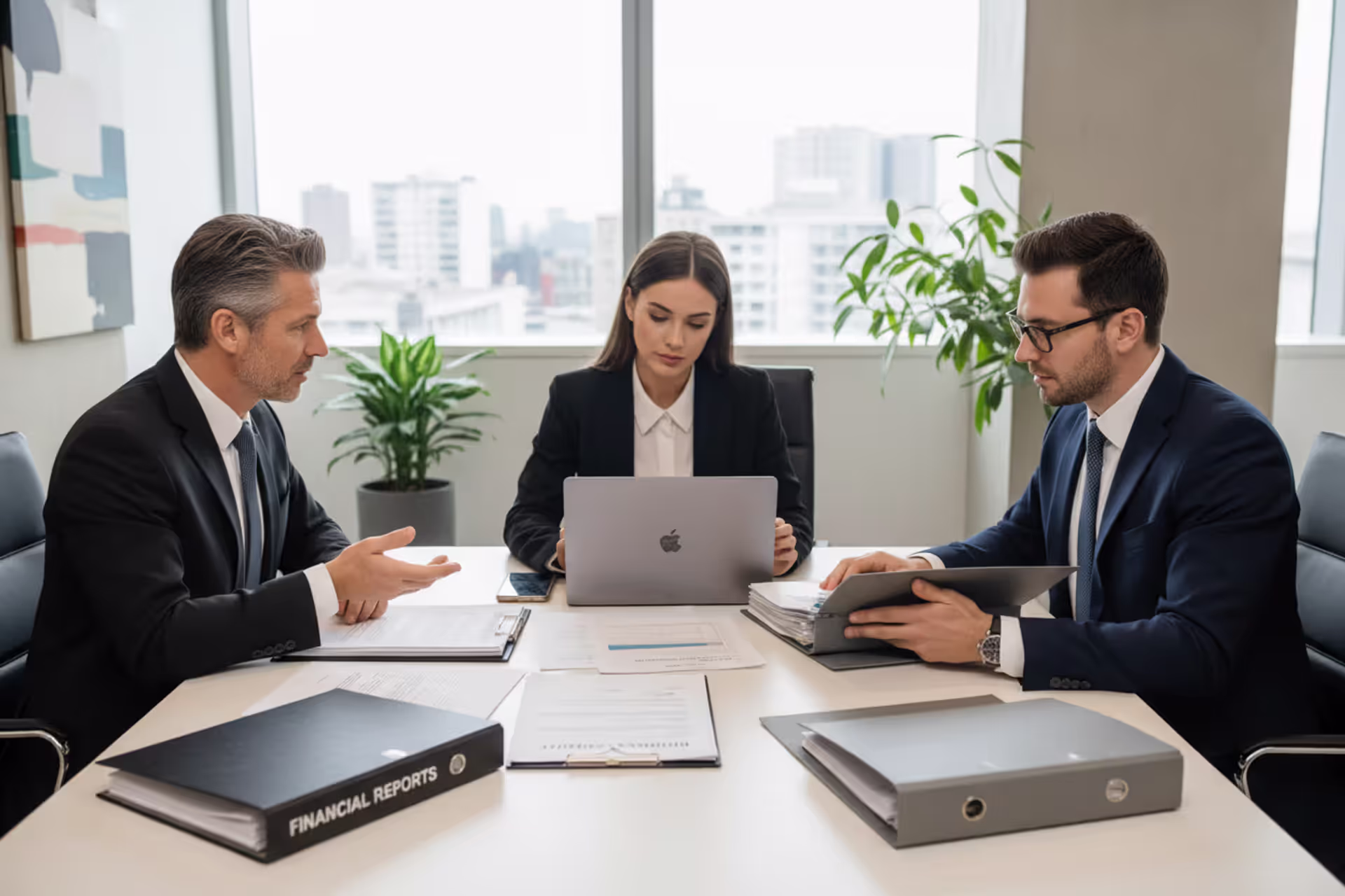 Business owner negotiating the sale of an LLC with a buyer and legal advisor