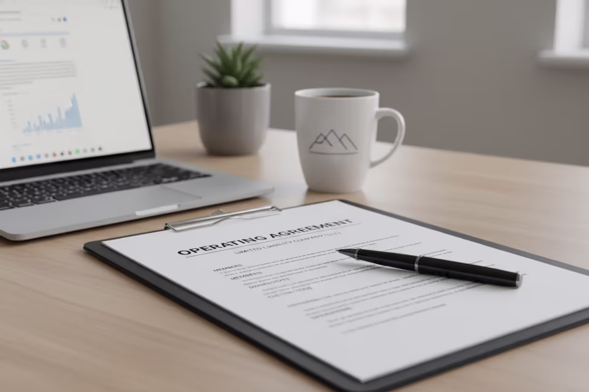 Single-member LLC operating agreement document on a business desk