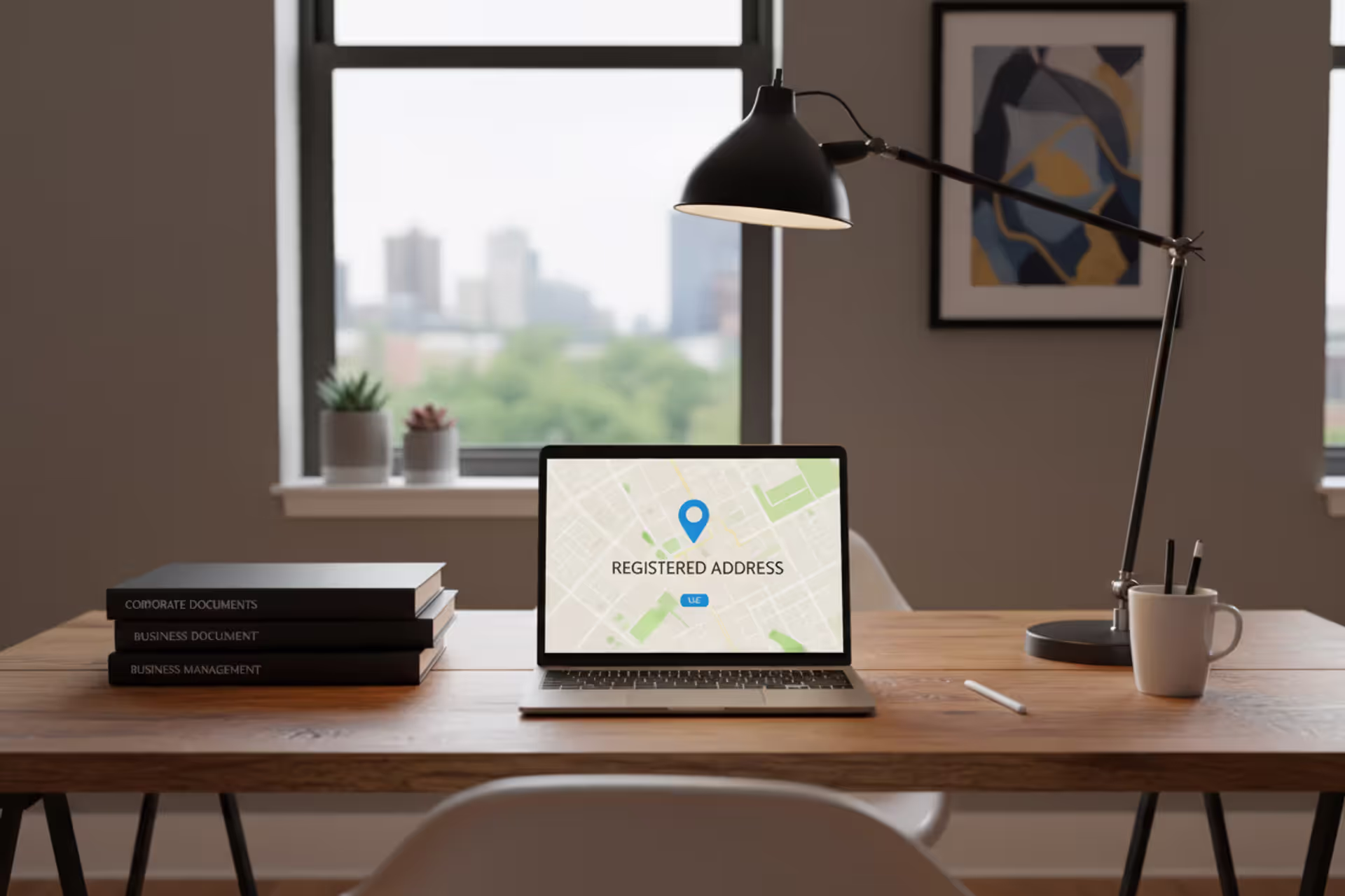 Business owner reviewing LLC office documents at a desk